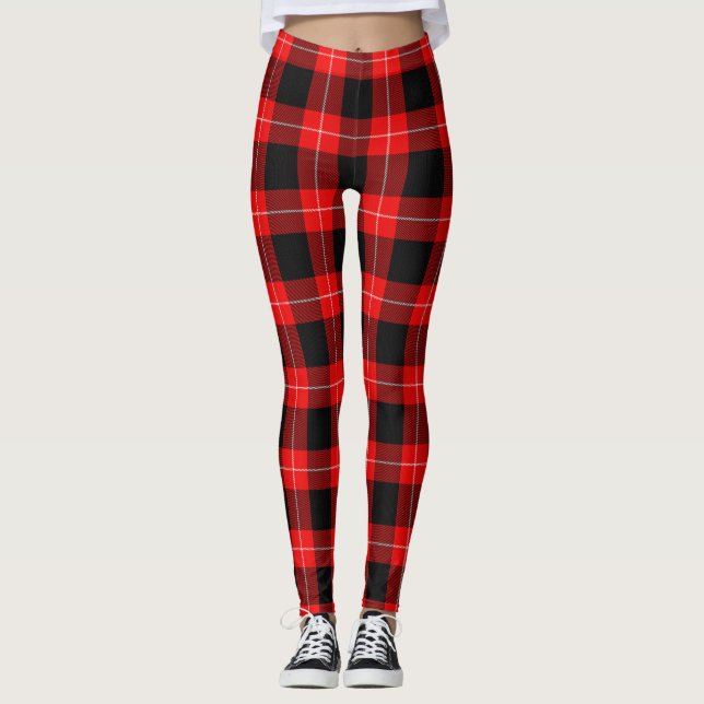 Cunningham Clan Tartan Red Black Kariert Leggings (Vorderseite)