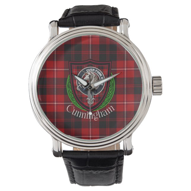 Cunningham Scottish Clan Tartan & Crest Armbanduhr (Vorderseite)