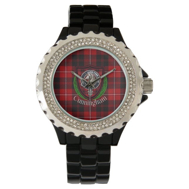 Cunningham Scottish Clan Tartan & Crest Armbanduhr (Vorderseite)