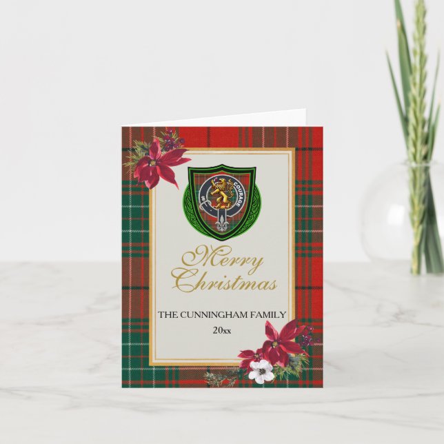 Cunningham Scottish Clan Tartan & Crest Karte (Vorderseite)