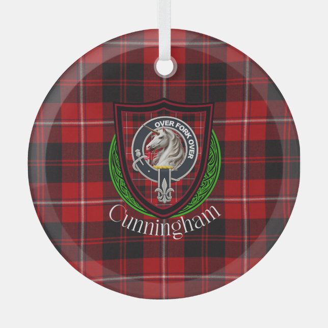 Cunningham Scottish Clan Tartan & Crest Ornament Aus Glas (Vorderseite)