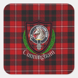 Cunningham Scottish Clan Tartan & Crest Quadratischer Aufkleber