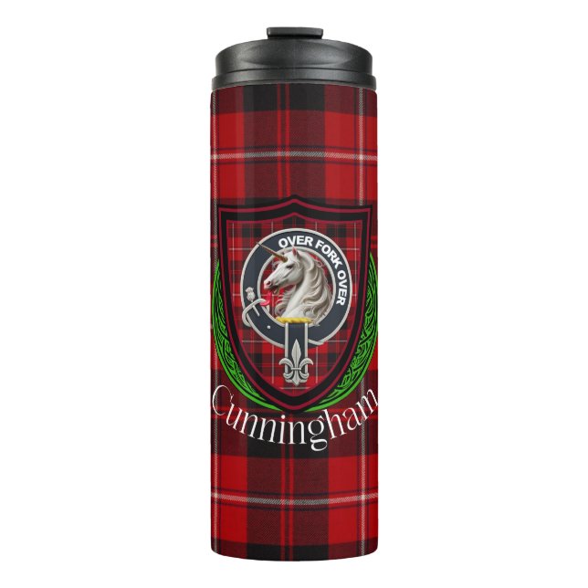 Cunningham Scottish Clan Tartan & Crest Thermosbecher (Vorderseite)