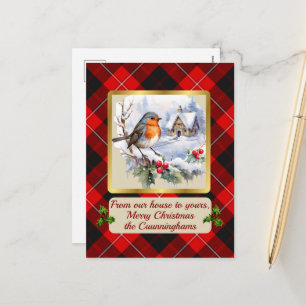 Cunningham Tartan mit persönlichem Robin-Gruß Feiertagspostkarte