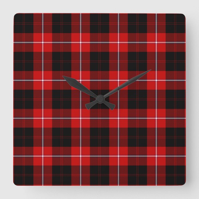 Cunningham Tartan Red Black Kariert Quadratische Wanduhr (Vorderseite)