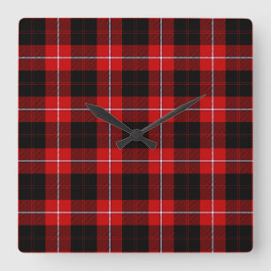 Cunningham Tartan Red Black Plaid Quadratische Wanduhr