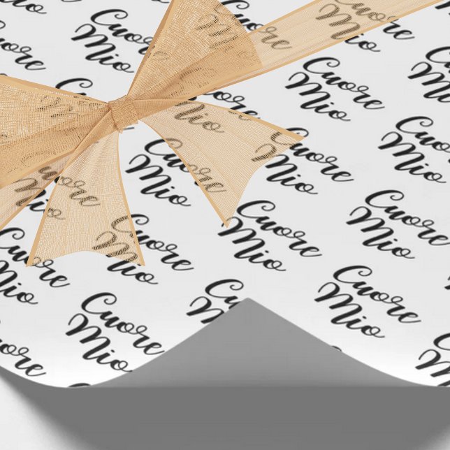 Cuore Mio (My heart) Chic Black Script Repeat Geschenkpapier (Cuore Mio (My Heart) Chic Black Script Italian Gift Wrapping Paper)