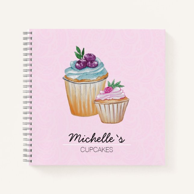 Cup Cakes und Frucht Wasserfarbe Personalisiert Notizbuch (Vorderseite)