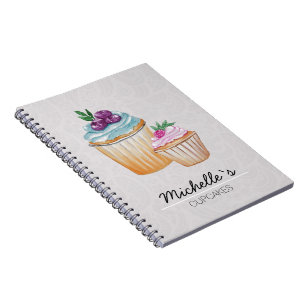 Cup Cakes und Frucht Wasserfarben Muster Notizblock