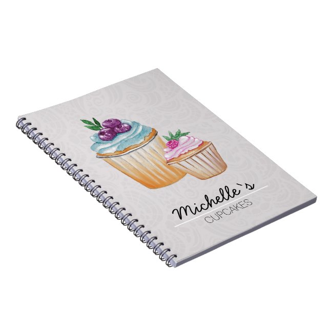 Cup Cakes und Frucht Wasserfarben Muster Notizblock (Rechte Seite)