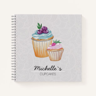 Cup Cakes und Frucht Wasserfarben Muster Notizbuch
