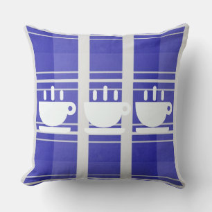 Cup of Java Blue Kariert Kitchen Cushion Kissen