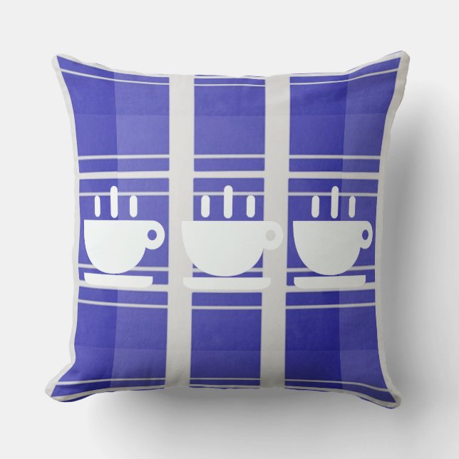 Cup of Java Blue Kariert Kitchen Cushion Kissen (Vorderseite)