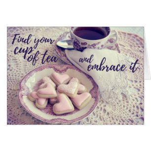 Cup Of Tea And Heart Cookies   Greeting Card