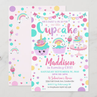 Cupcake 1. Geburtstag Einladung - Einhornkuchen