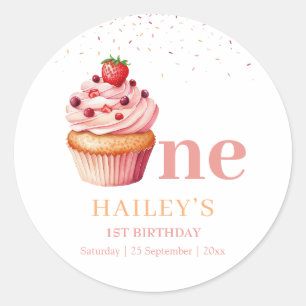 Cupcake 1. Geburtstag Süße Törtchen Mädchen-Party Runder Aufkleber