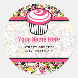 Cupcake Address Label - Multicolor Paint Spritzer Runder Aufkleber