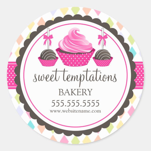 Cupcake and Cake Pops Festliche Bäckerei Box Siege Runder Aufkleber (Vorderseite)