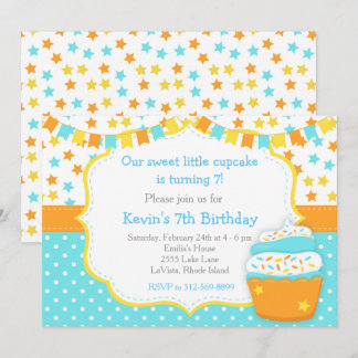 Cupcake and Sprinkles Blue Birthday Party Einladung