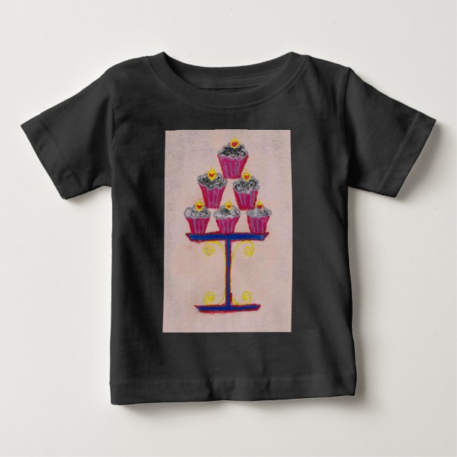 Cupcake Art Print mit Kirry und Rosa Hintergrund Baby T-shirt (Vorderseite)