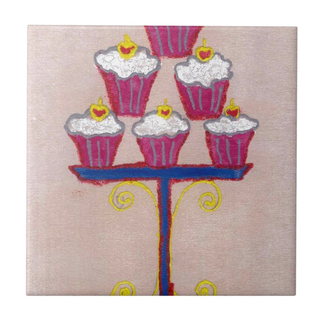 Cupcake Art Print mit Kirry und Rosa Hintergrund Fliese (Vorderseite)