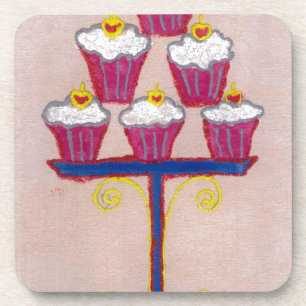 Cupcake Art Print mit Kirry und Rosa Hintergrund Getränkeuntersetzer