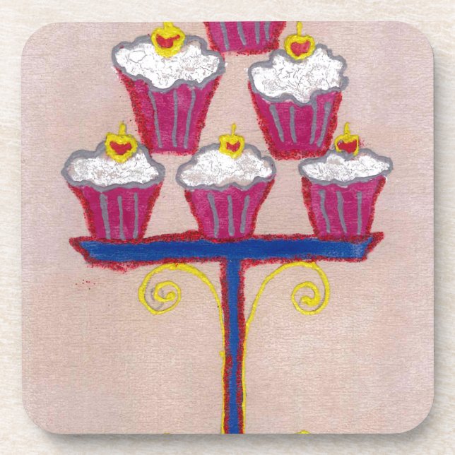 Cupcake Art Print mit Kirry und Rosa Hintergrund Getränkeuntersetzer (Vorderseite)