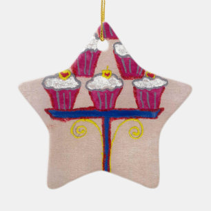 Cupcake Art Print mit Kirry und Rosa Hintergrund Keramik Ornament