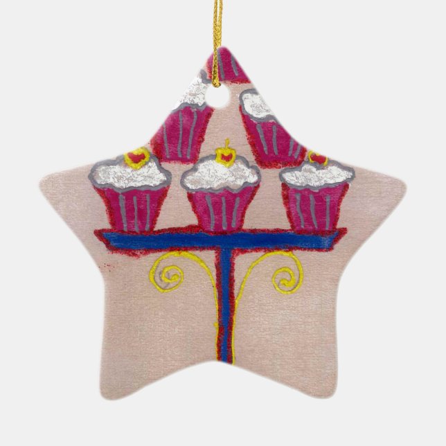 Cupcake Art Print mit Kirry und Rosa Hintergrund Keramik Ornament (Vorne)