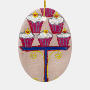 Cupcake Art Print mit Kirry und Rosa Hintergrund Keramik Ornament