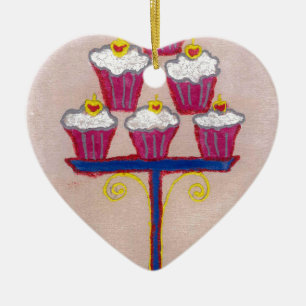 Cupcake Art Print mit Kirry und Rosa Hintergrund Keramikornament