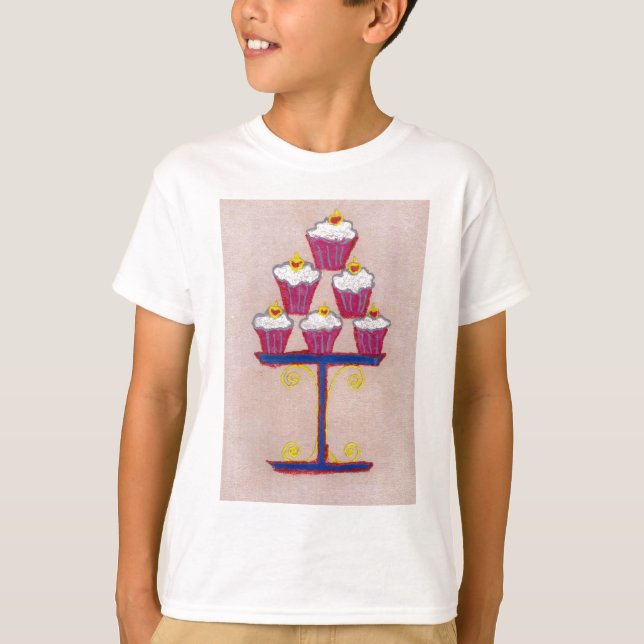 Cupcake Art Print mit Kirry und Rosa Hintergrund T-Shirt (Vorderseite)
