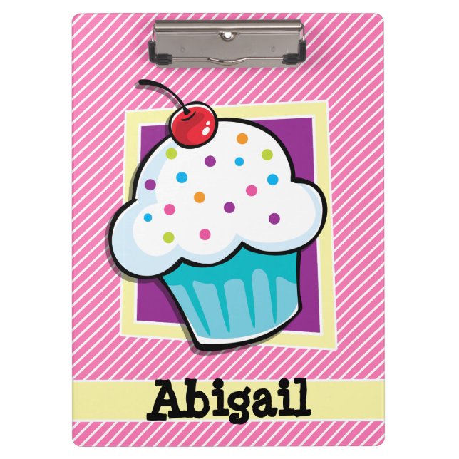 Cupcake auf rosa und weiße Streifen Klemmbrett (Vorderseite)