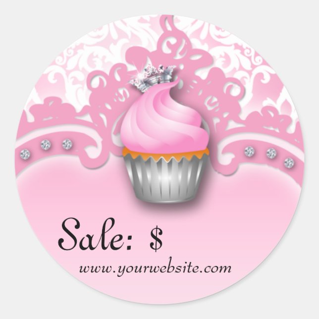 Cupcake Aufkleber Preis Markierung Kronen Damask R (Vorderseite)