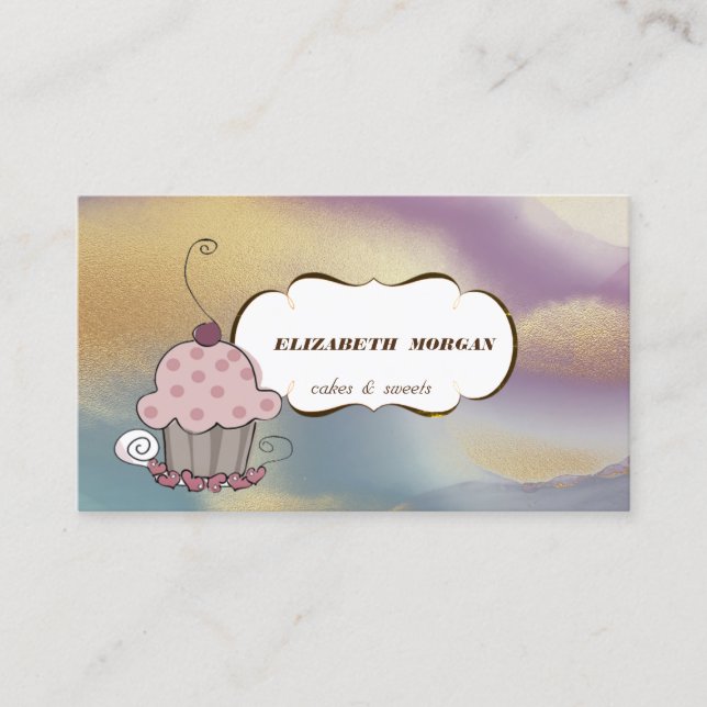 Cupcake Bäckerei ,Aquarellbrush Stroke Farblich Visitenkarte (Vorderseite)