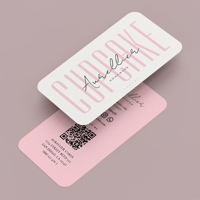 Cupcake Bäckerei Caterer Pastell Pink Ästhetik Visitenkarte (Cupcake Bakery Caterer Pastel Pink Aesthetic Business Card
)