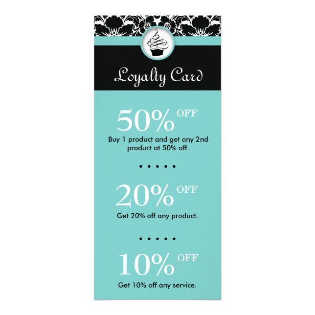 Cupcake Bäckerei Desserts Blumen Damask Blue Werbekarte (Vorne)