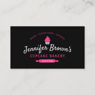 Cupcake-Bäckerei-Gebäck-Torte-Dekoration Schwarz Visitenkarte