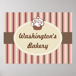 Cupcake-Bäckerei-Gestreiftes Schild