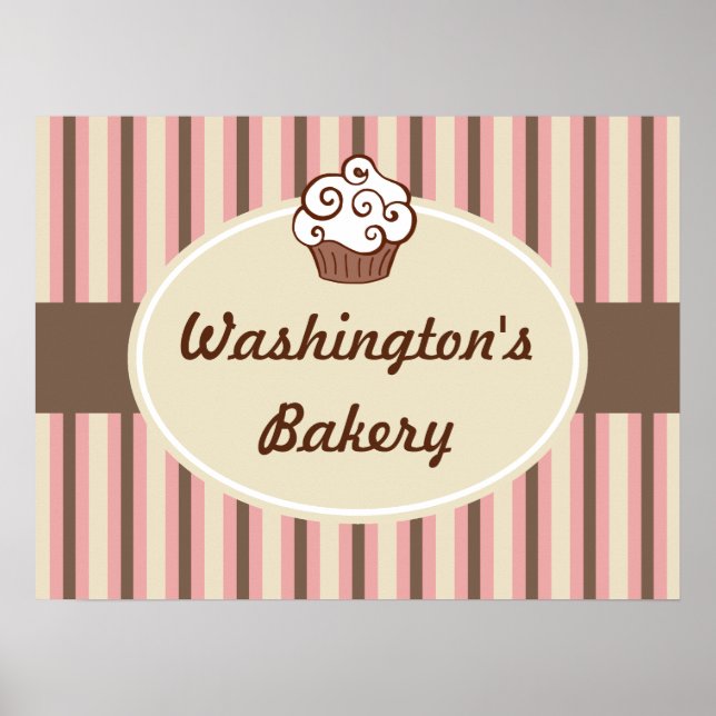 Cupcake-Bäckerei-Gestreiftes Schild (Vorne)