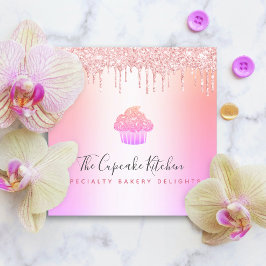 Cupcake Bäckerei Koch Rosa Rainbow Rose Glitzer Tr Quadratische Visitenkarte