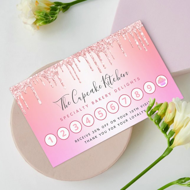 Cupcake Bäckerei Koch Rose Gold Glitzer Rosa Regen Treuekarte (Von Creator hochgeladen)