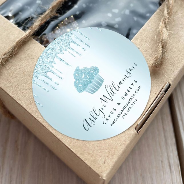 Cupcake Bäckerei Koch Türkis Glitzer Tropfen Chic Runder Aufkleber (Von Creator hochgeladen)