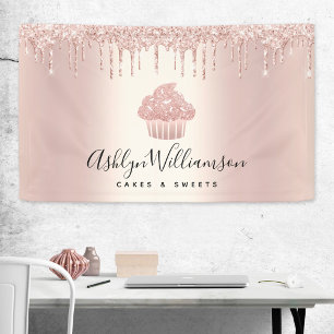 Cupcake Bäckerei Konditorei Koch Rose Gold Glitzer Banner