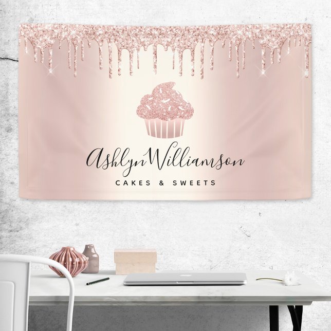 Cupcake Bäckerei Konditorei Koch Rose Gold Glitzer Banner (Von Creator hochgeladen)