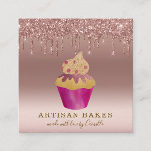 Cupcake Bäckerei Konditorei Koch Rose Gold Glitzer Quadratische Visitenkarte