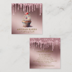 Cupcake Bäckerei Konditorei Koch Rose Gold Glitzer Quadratische Visitenkarte