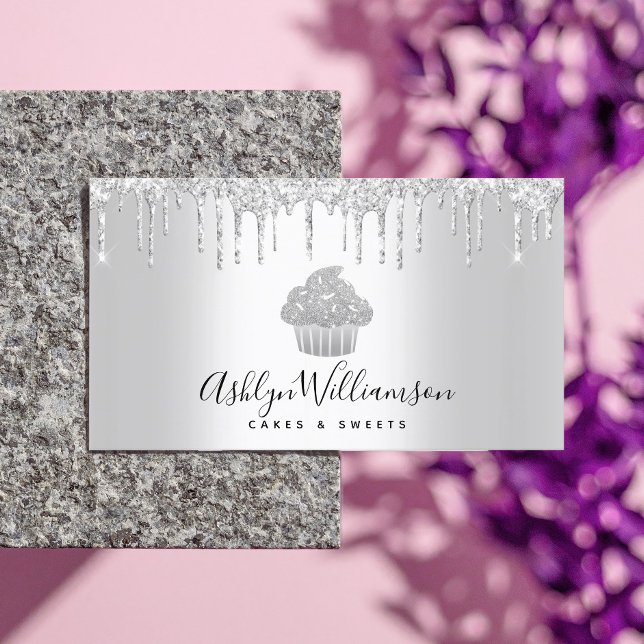 Cupcake Bäckerei Konditorei Koch Silver Glitzer Tr Visitenkarte (Von Creator hochgeladen)