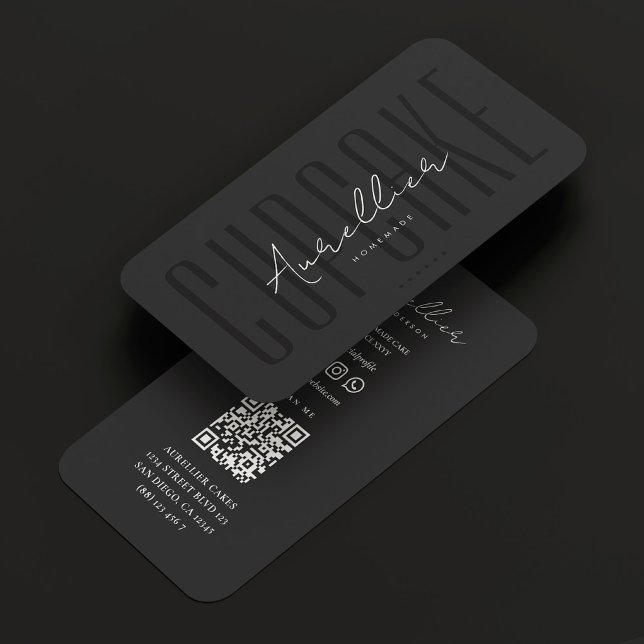 Cupcake Bäckerei Konditorkeller Dunkelgrau Moderne Visitenkarte (Cupcake Bakery Pastry Caterer Dark Grey Modern Business Card
)