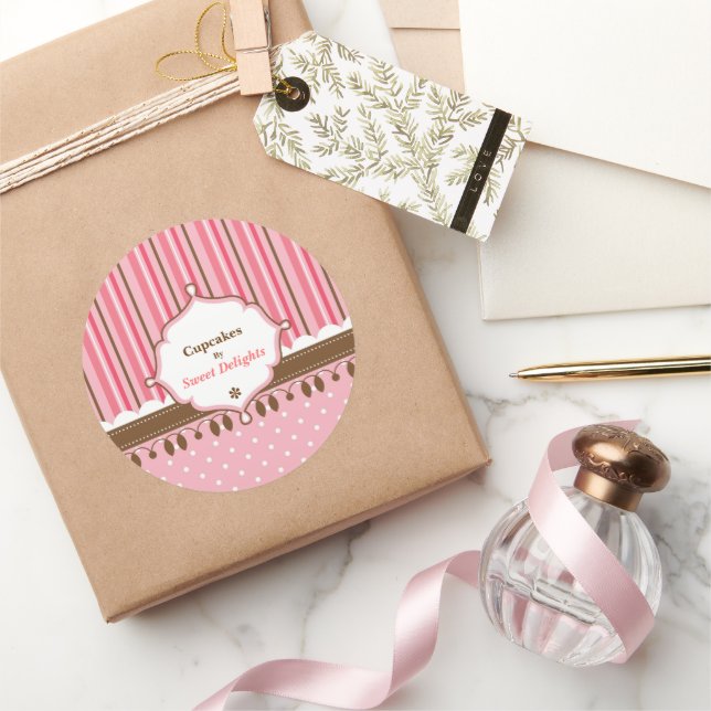 Cupcake Bäckerei Pink Polka Dots Runder Aufkleber (Schenken)